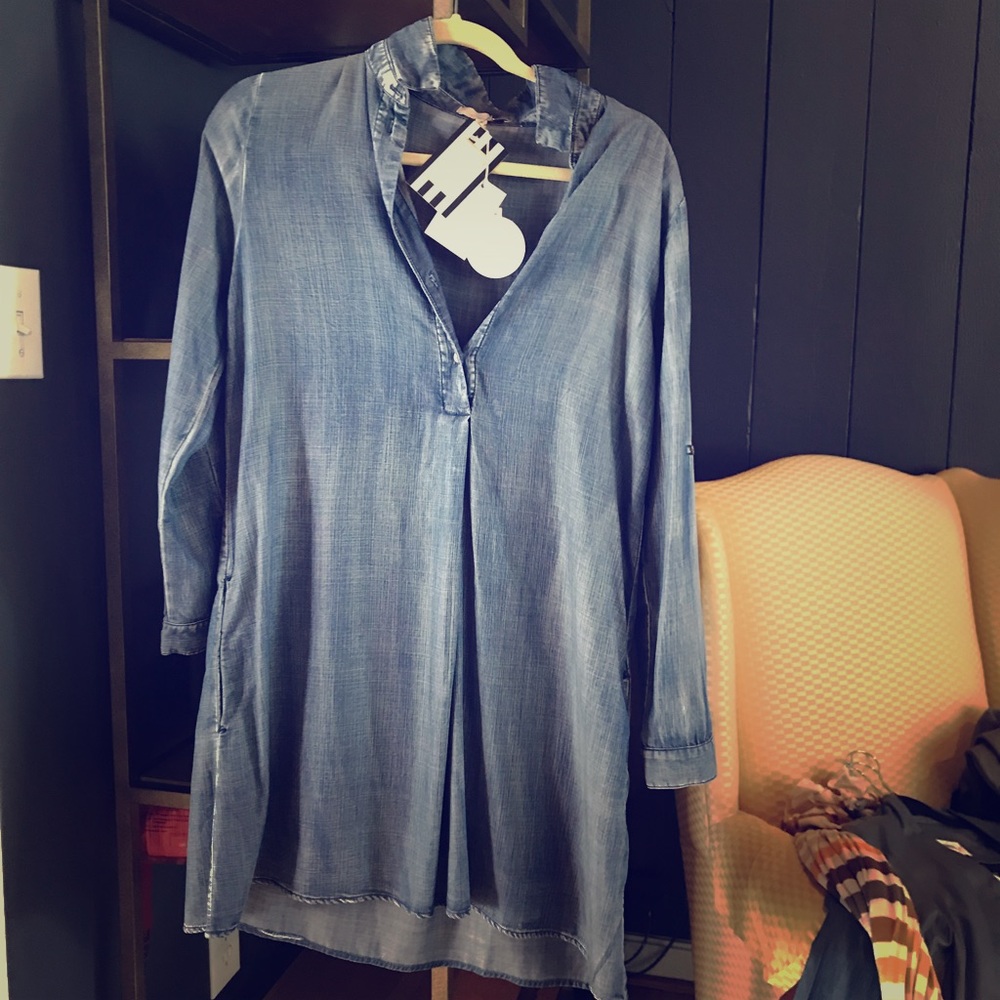 Denim dress.
